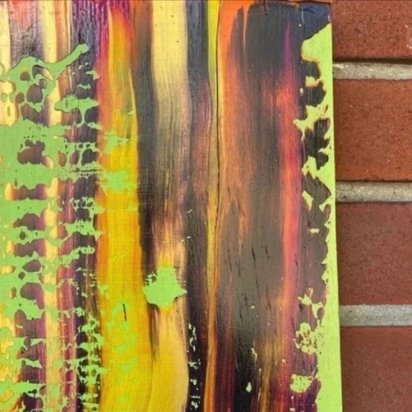 Original Acrylic Painting Reclaimed Wood Green Copper Jungle Safari Signed - Picture 5 of 11